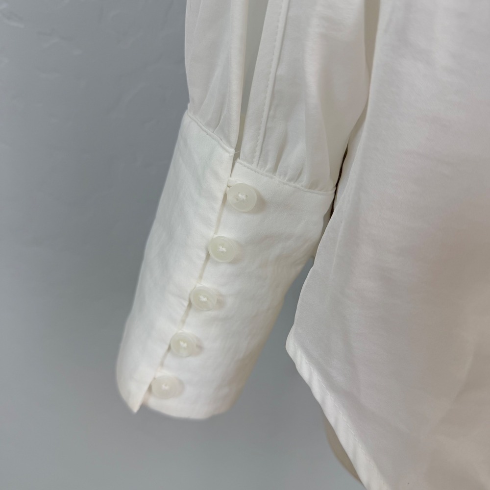 Free People White Silky Long Sleeve Button Down Blouse Textured Seam Detail XS - Picture 5 of 9
